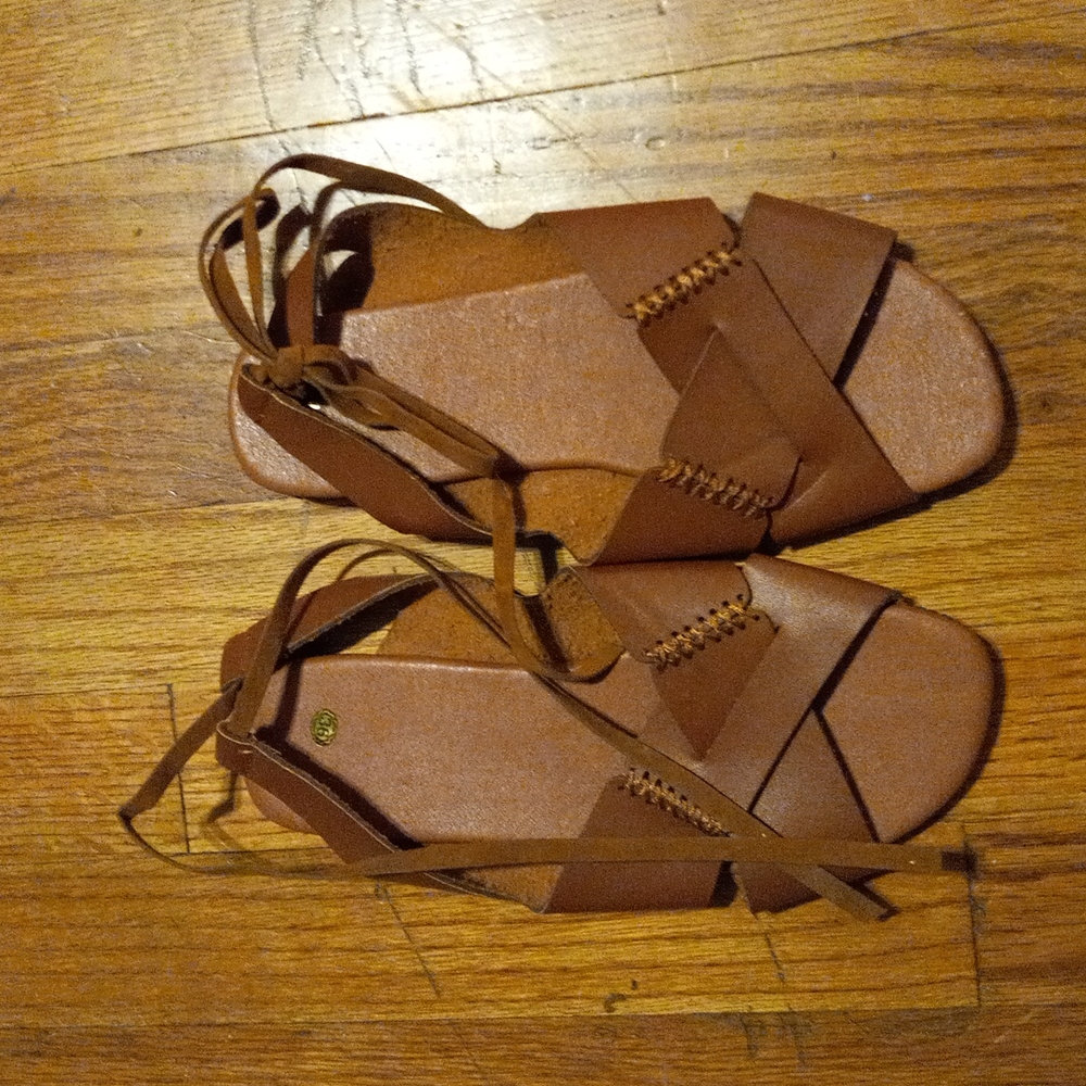 Brown leather sandals size woman's 5
